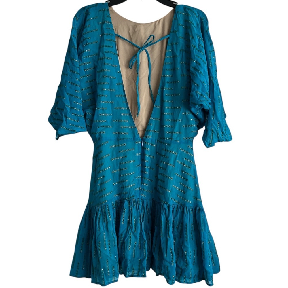 NWT Corey Lynn Calter Tyra Mini Open Back Dress Turquoise Gold‎ Medium